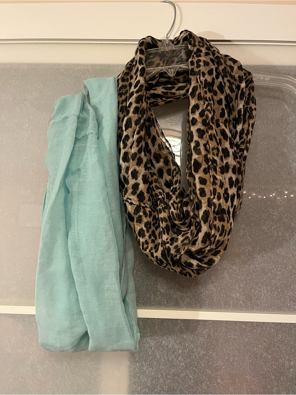 Seafoam and cheetah print fashion scarves